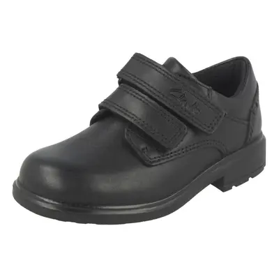 (UK Child, Black) Boys Clarks Double Strap School Shoes Remi Pace - H Fit