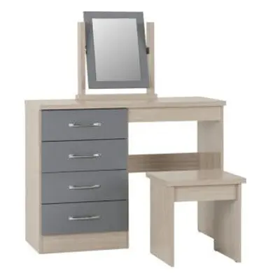 Nevada Drawer Dressing Table Set Grey Gloss/Light Oak Effect Veneer