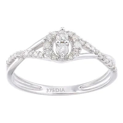 (J) Jewelco London 9ct White Gold Women Round Diamond Engagement Halo Ring