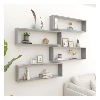 vidaXL 4x Wall Cube Shelf Concrete Grey Engineered Wood Hanging Floating Shelf