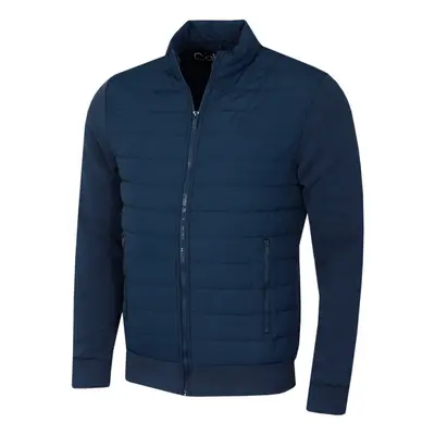 (L, North Sea) Calvin Klein Mens Hybrid Quilted Fleece Funnel Neck Jacket