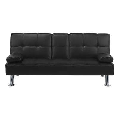 Faux Leather Sofa Bed Black ROXEN