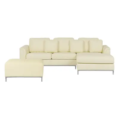 Left Hand Leather Corner Sofa with Ottoman Beige OSLO