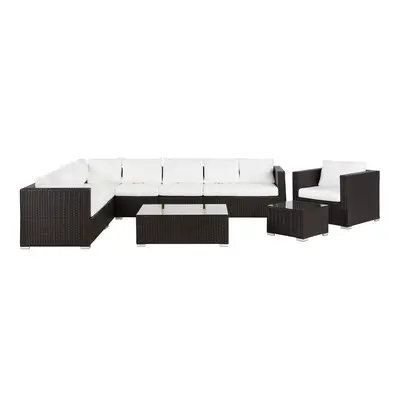 Corner Sofa Lounge Set PE Rattan Dark Brown