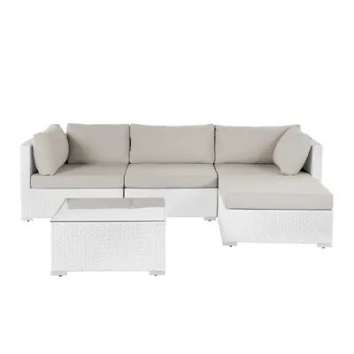 Corner Sofa Lounge Set SANO PE Rattan Light Beige White