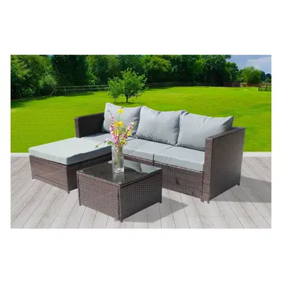 (Brown) BIRCHTREE Rattan Garden Furniture Set Corner Sofa Glass Table Patio Pieces