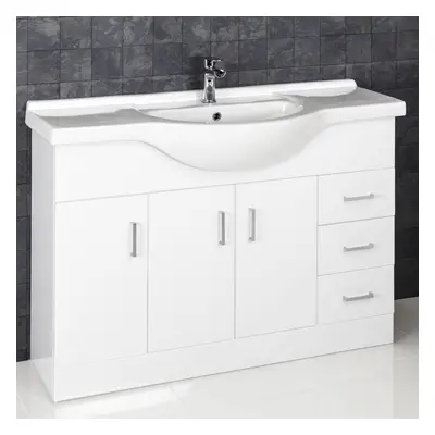 1200mm Bathroom Vanity Unit & Basin Sink Floorstanding Gloss White Tap Waste