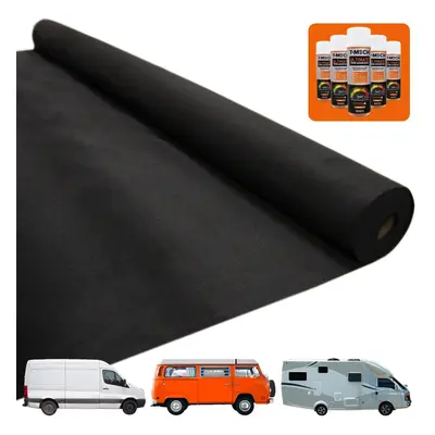 11m2 Van Lining Carpet Super Stretch Motor Home Adhesive Glue Cans Kit Camper Black