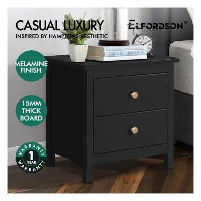 ELFORDSON Bedside Table Hamptons Nightstand Storage Side End Drawers Black