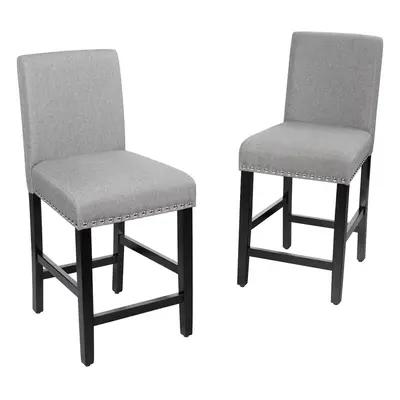 Set of Bar Stools Counter Height Chair Upholstered W/ Low Backrest Wide Seat