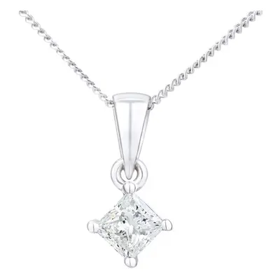 Jewelco London 18ct White Gold Princess 1/3ct Diamond Solitaire Pendant Necklace inch 46cm - PP0