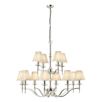 Avery Ceiling Pendant Chandelier Light Lamp Bright Nickel & Beige Pleat Shade