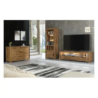 Furneo TV Stand Oak Dark Effect Display Cabinet Sideboard Set LED Light Prestigio 2/4/6