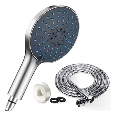 (Gray, Without Hose) Modes Shower Head Large Panel with Stainless Steel Hose Water Saving Pressu