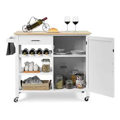 Kitchen Island Storage Trolley Rolling Cart Shelves Cupboard Cabinet Wine Rack