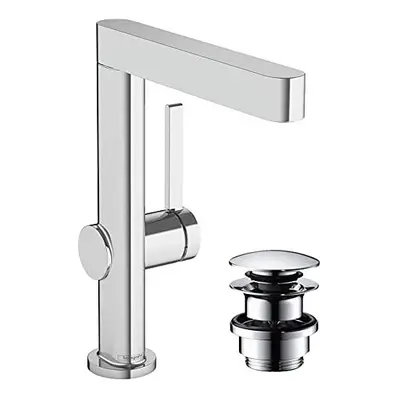 hansgrohe Finoris Basin Mixer Tap with swivel spout and push-open waste set, chrome