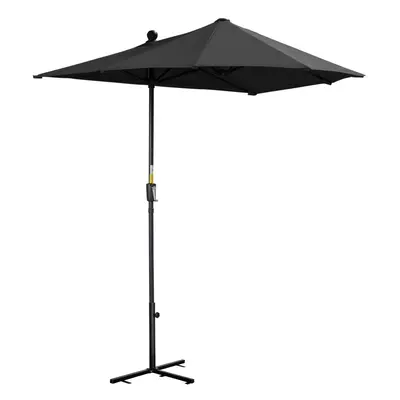 Outsunny 2m Half Garden Parasol Market Umbrella w/ Crank Handle, Base Black