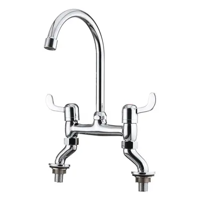 (D) Hot Cold Water Dispenser Basin Sink Degree Swivel Dual Lever Deck Mount Spout Faucet