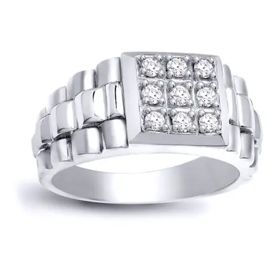 (Q) Jewelco London Men's Solid 9ct White Gold Claw Set Round H I1 0.5ct Diamond Stone Cluster Si