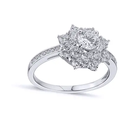 (R) Jewelco London Ladies Rhodium Plated Sterling Silver Cubic Zirconia Tier Cluster Solitaire D