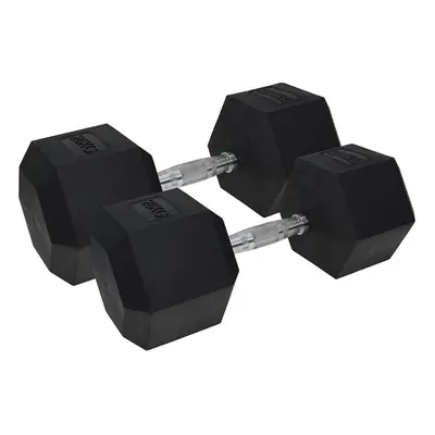 Pro Dumbbell Pair - 2x 20KG Rubber Coated Hex Dumb-Bells - Knurled Steel Handle