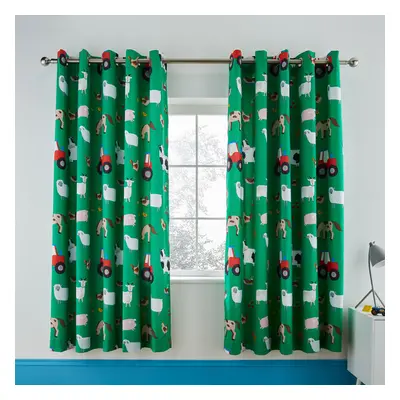 Catherine Lansfield Kids Farmyard Animals Eyelet Curtains, Green, x Inch