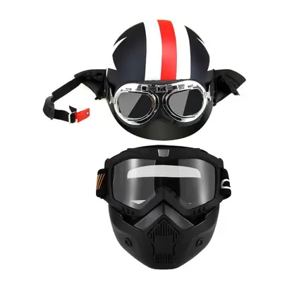 (Black) Motorcycle Helmet with Goggles Visor Scarf Touring for Harley +Mask Detachable and Mouth