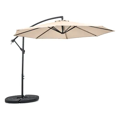 10 FT Garden Umbrella Ribs Backyard Cantilever W/ Base & Crank Beige