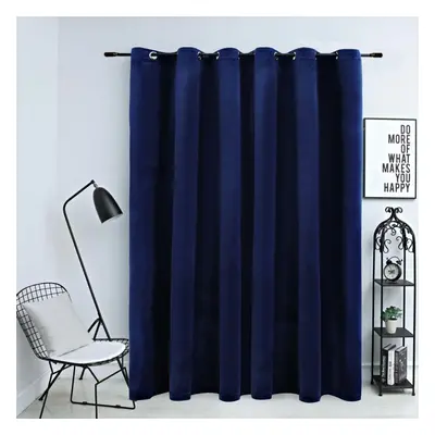 vidaXL Blackout Curtain with Metal Rings Velvet Dark Blue Blind Drapery Window