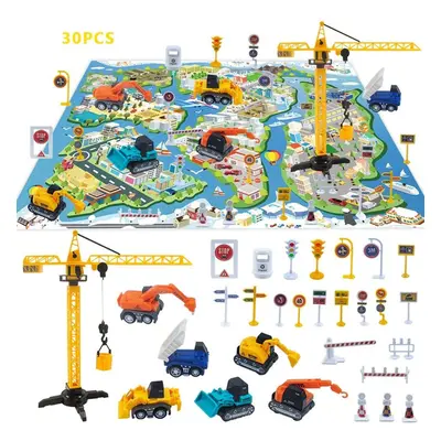 30PCS Colorful Alloy & Plastic Enginnering Vehicle Toys Set with Game Mat for Model Toys