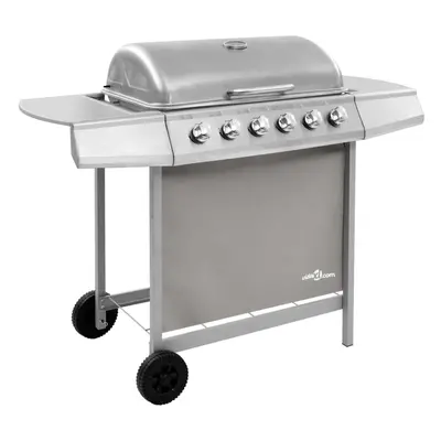 vidaXL Gas BBQ Grill with Burners Silver Natural Gas Barbecue Side Burner