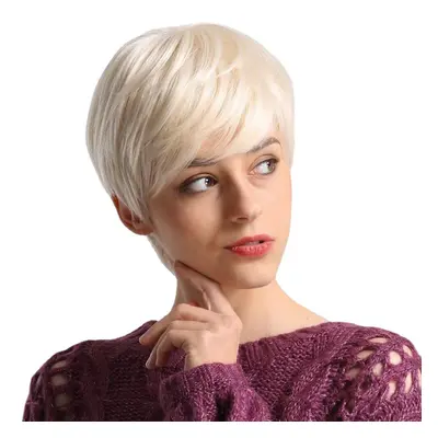 Lady Women Short Wave Syntheic Hair Blonde with Highlights Full wigs