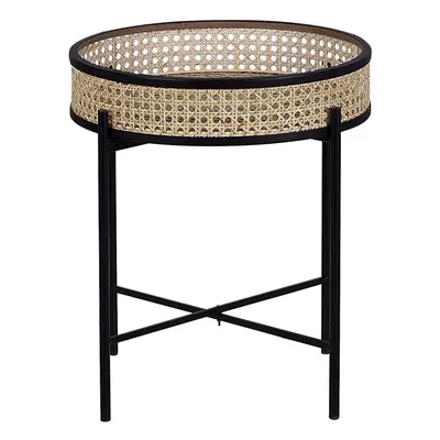 Tray Side Table Black with Light Rattan VIENNA