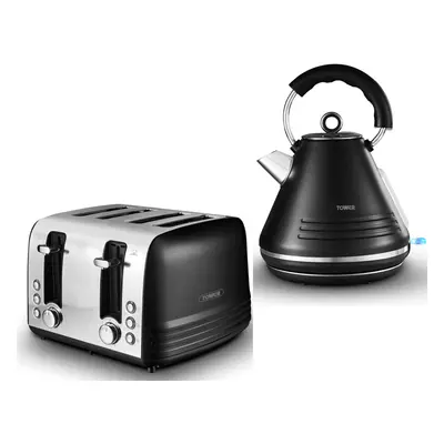 Tower Ash Black 1.7L 3KW Pyramid Kettle & Slice Toaster Set