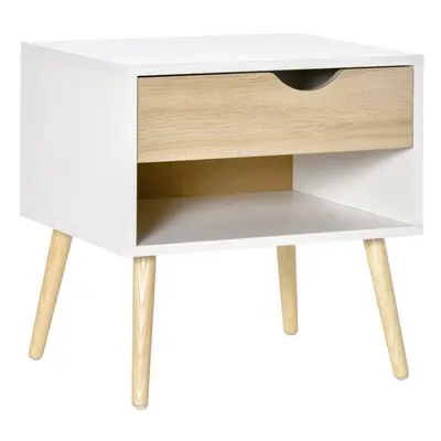 HOMCOM Bedside Table with Drawer & Shelf, Nightstand, End Table for Bedroom