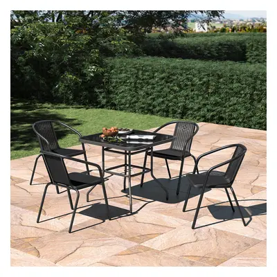 Set of Tempered Glass Dining Table & Rattan Chairs Garden Bistro Patio Furniture Set