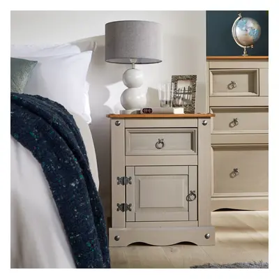 Grey Corona Pine Bedside Cabinet Door Drawer Nightstand Bedside Lamp Table