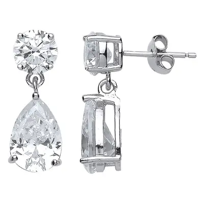 Jewelco London Ladies Sterling Silver Pear Cubic Zirconia Tears of Joy Stud Drop Earrings - GVE4