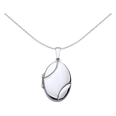 Jewelco London Ladies Sterling Silver Oval Grooved Locket Necklace inch - LK36