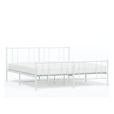 (white, x cm/with headboard & footboard) vidaXL Metal Bed Frame with Headboard Bed Base Mattress