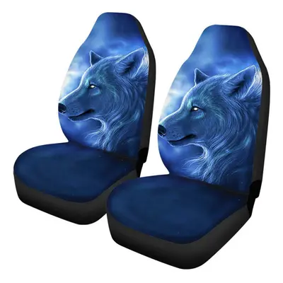 (Blue - Pcs) 1/2PCS Front Car Seat Cover Protector Wolf printed Non-slip Universal