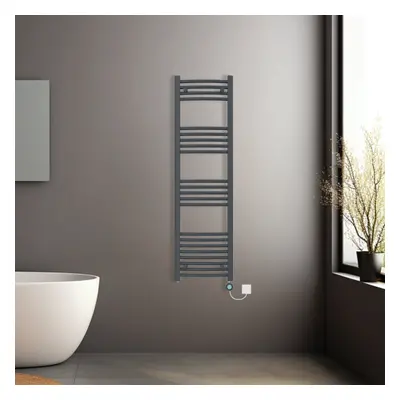 (Anthracite, 1400x400mm) Prefilled Electric Heated Towel Rail Radiator Curved Thermo Smart WiFi