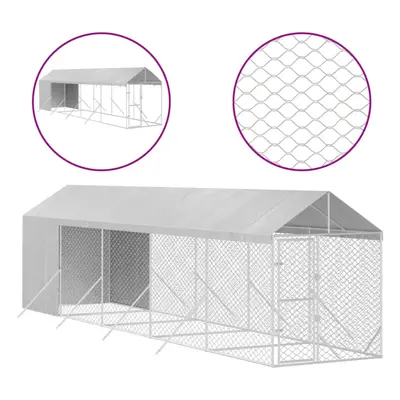 (2 x x 2.5 m) vidaXL Outdoor Dog Kennel Dog House with Roof Dog Cage Silver Galvanised Steel