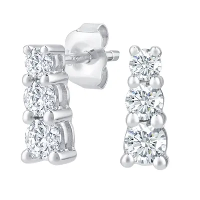 Jewelco London 9ct White Gold Round 1/2ct Diamond Trilogy Stud Earrings - PE0AXL2379W