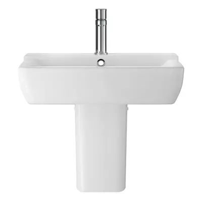 Alba Soft Square Ceramic Basin and Semi Pedestal, 550mm - Balterley