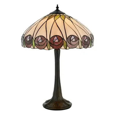 Tiffany Glass Table Lamp Light Dark Bronze & Mackintosh Red Rose Shade i00205