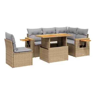 vidaXL Garden Sofa Set Piece with Cushions Outdoor Sofa Beige Poly Rattan