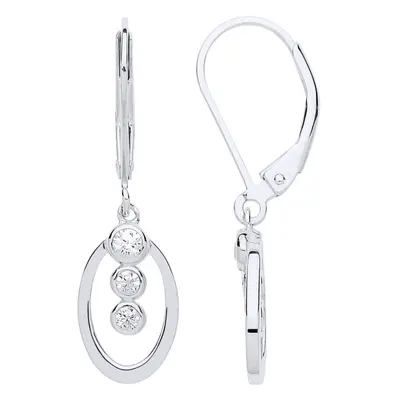 Jewelco London Ladies Sterling Silver Cubic Zirconia Trilogy Oval Hoop Drop Earrings - GVE688