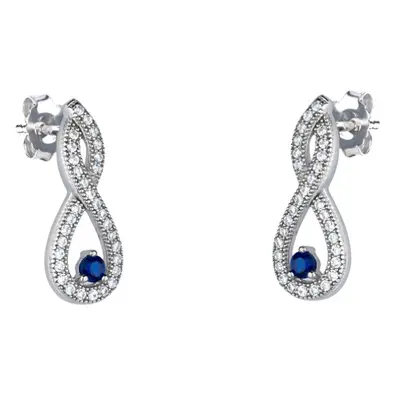 Jewelco London Rhodium Plated Sterling Silver Blue Cubic Zirconia TearDrop Twist Drop Earrings -