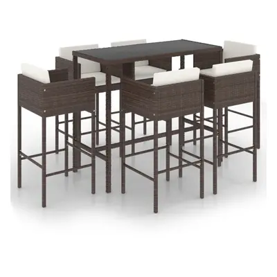 vidaXL Garden Bar Set Piece with Cushions Poly Rattan Brown Table and Chair